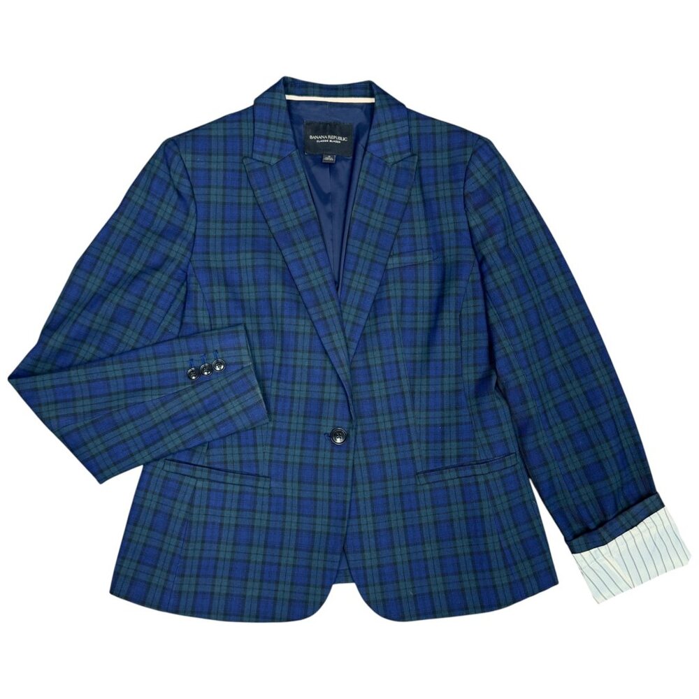 BANANA REPUBLIC Women's EUC Black Watch Plaid Blazer‎ | Size 4